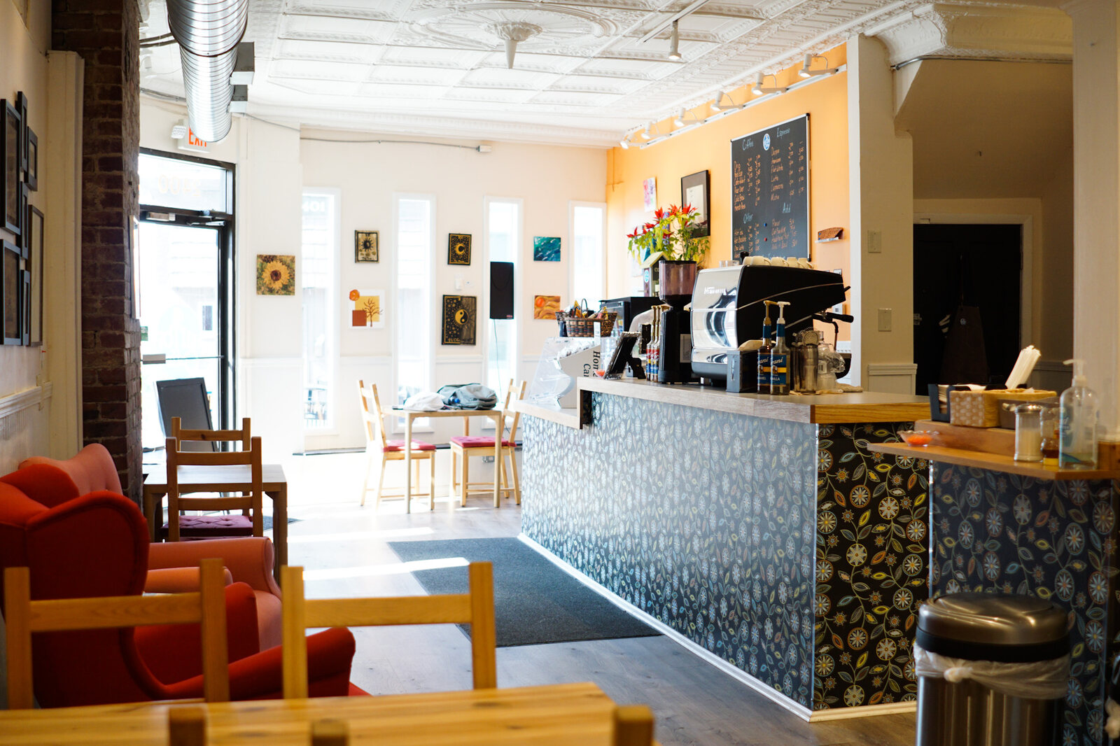 Chairs and tables inside Hilltop Coffee